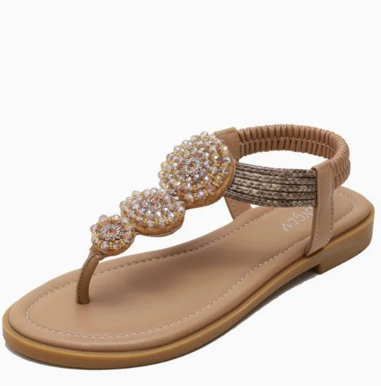 Bohemian Beaded Gladiator Sandals – Women's Clip Toe Flats