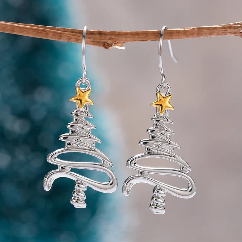 Huitan Christmas Tree Drop Earrings – Star Dangle for Women
