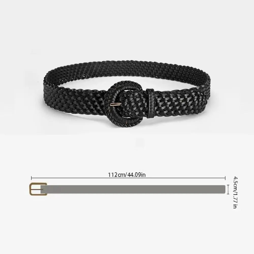 Bohemian Woven Wide Belt – Retro PU Leather Waistband for Women