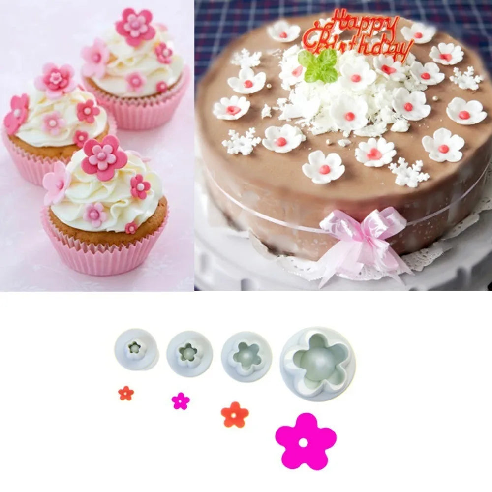 4-Piece Plum Flower Plunger Fondant Cutter Mold Set