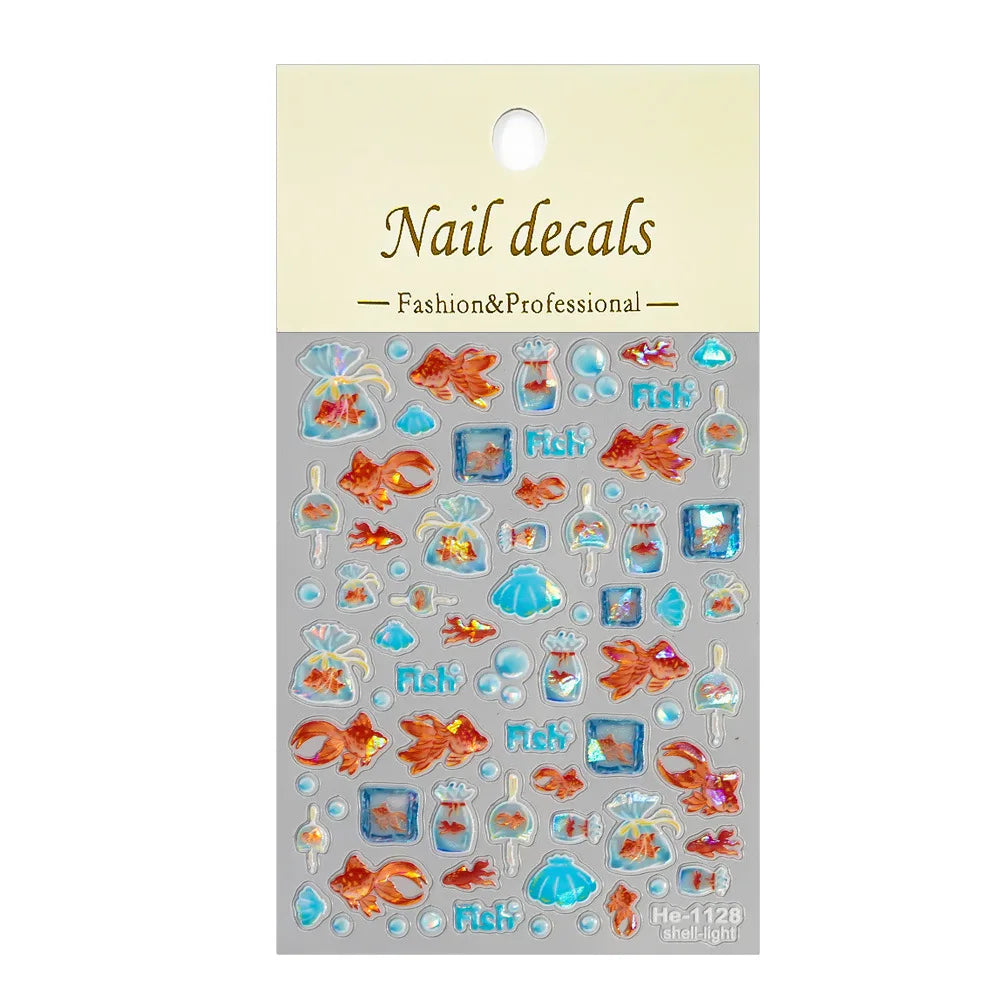 5D Relief Internet Famous Cartoon Ice Crystal Goldfish Nail Stickers