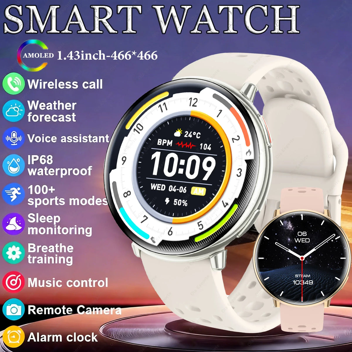 Smart Watch GPS AMOLED IP68 Waterproof Bluetooth Call Multi-sport