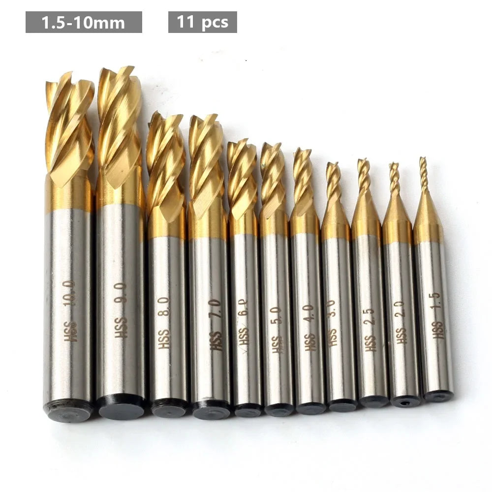 SLADE 4-Flute TiN HSS End Mill Set 1.5–10mm | CNC Router Bits