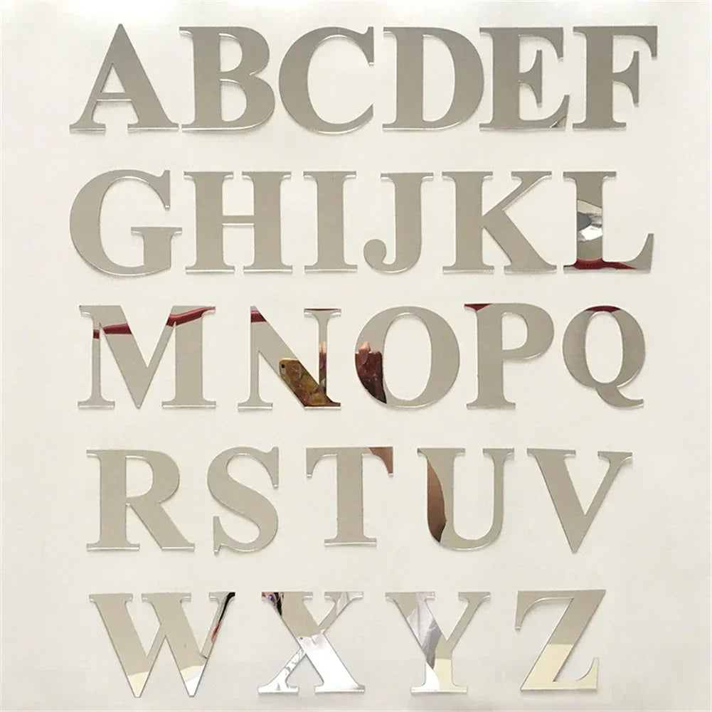 3D Silver Mirror Acrylic Alphabet Wall Sticker – A to Z Decal