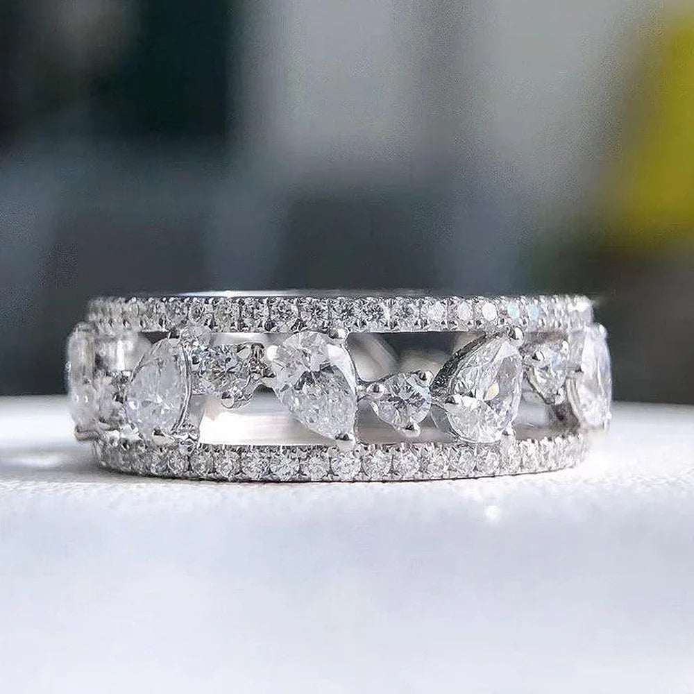 Huitan Women's CZ Eternity Wedding Band Ring – Silver Tone