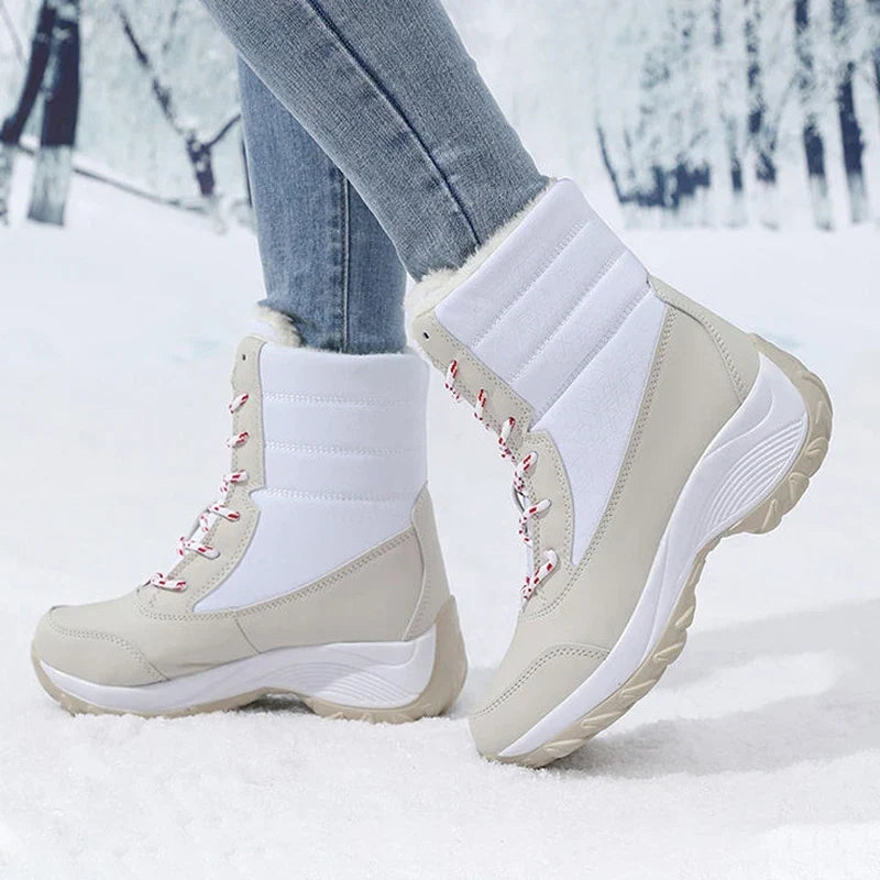 AZGB Women's Plush Winter Snow Boots – Lace-Up Ankle Wedge