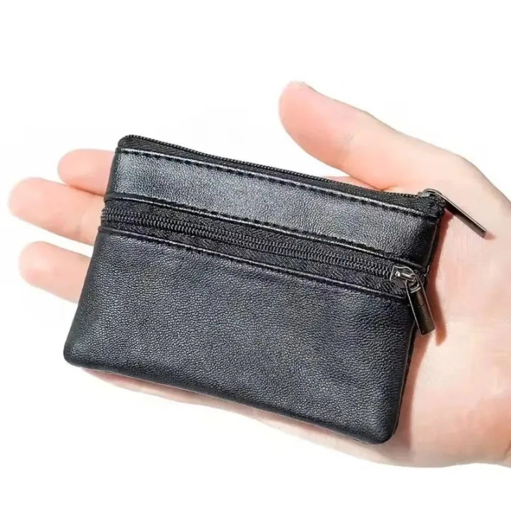 Unisex PU Leather Coin Purse & Key Holder – Zipper Mini Wallet