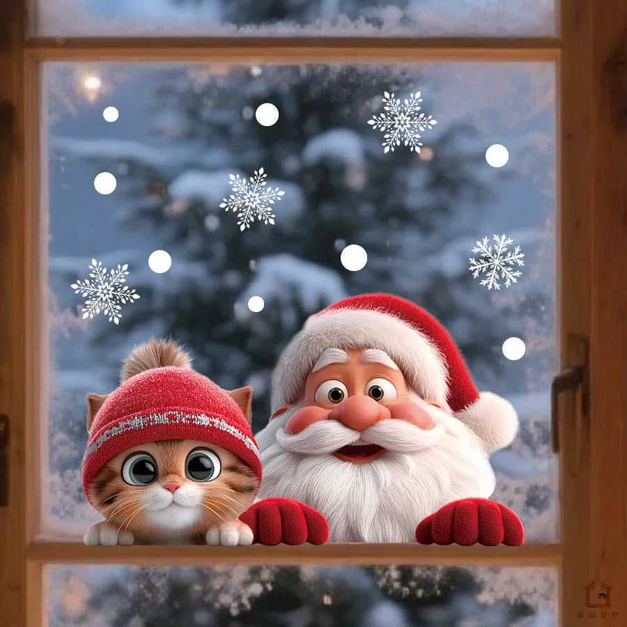 DH045 Kitten Santa Claus 3D Visual Animation Electrostatic Sticker