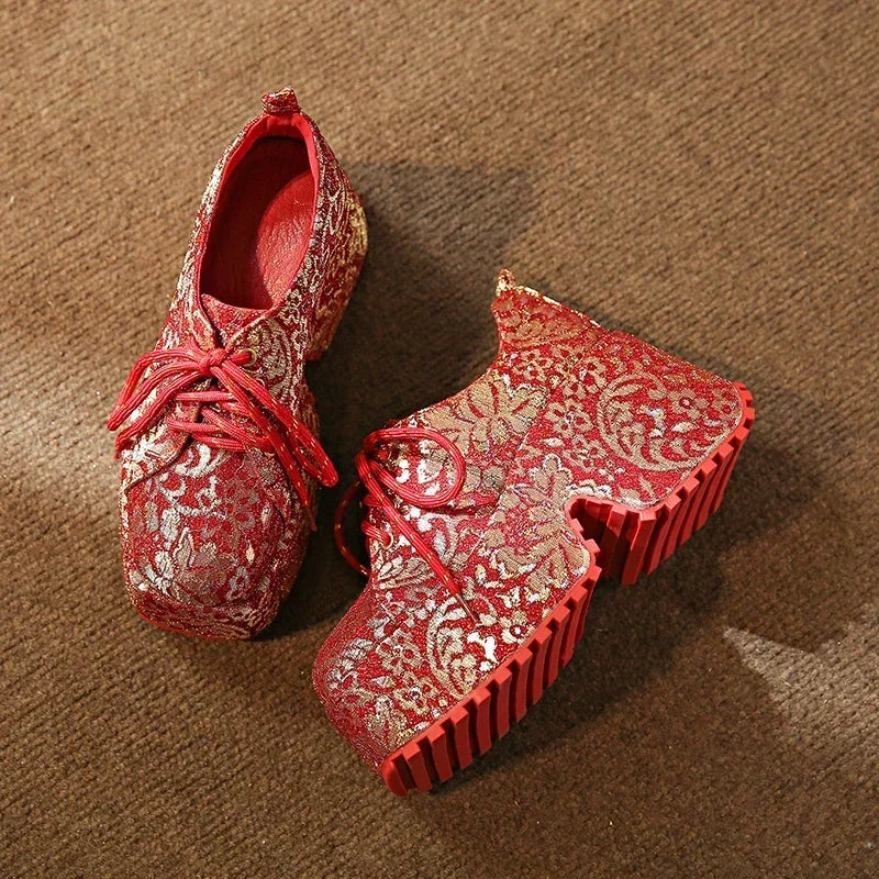 Women's Ethnic Embroidery Platform Pumps – Luxury Slingbacks