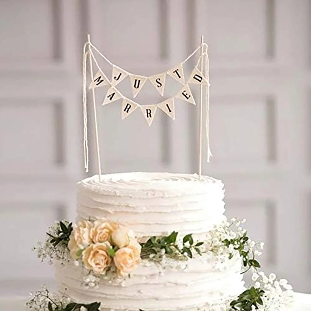 Rustic "Just Married" Wedding Cake Topper | Vintage Bunting