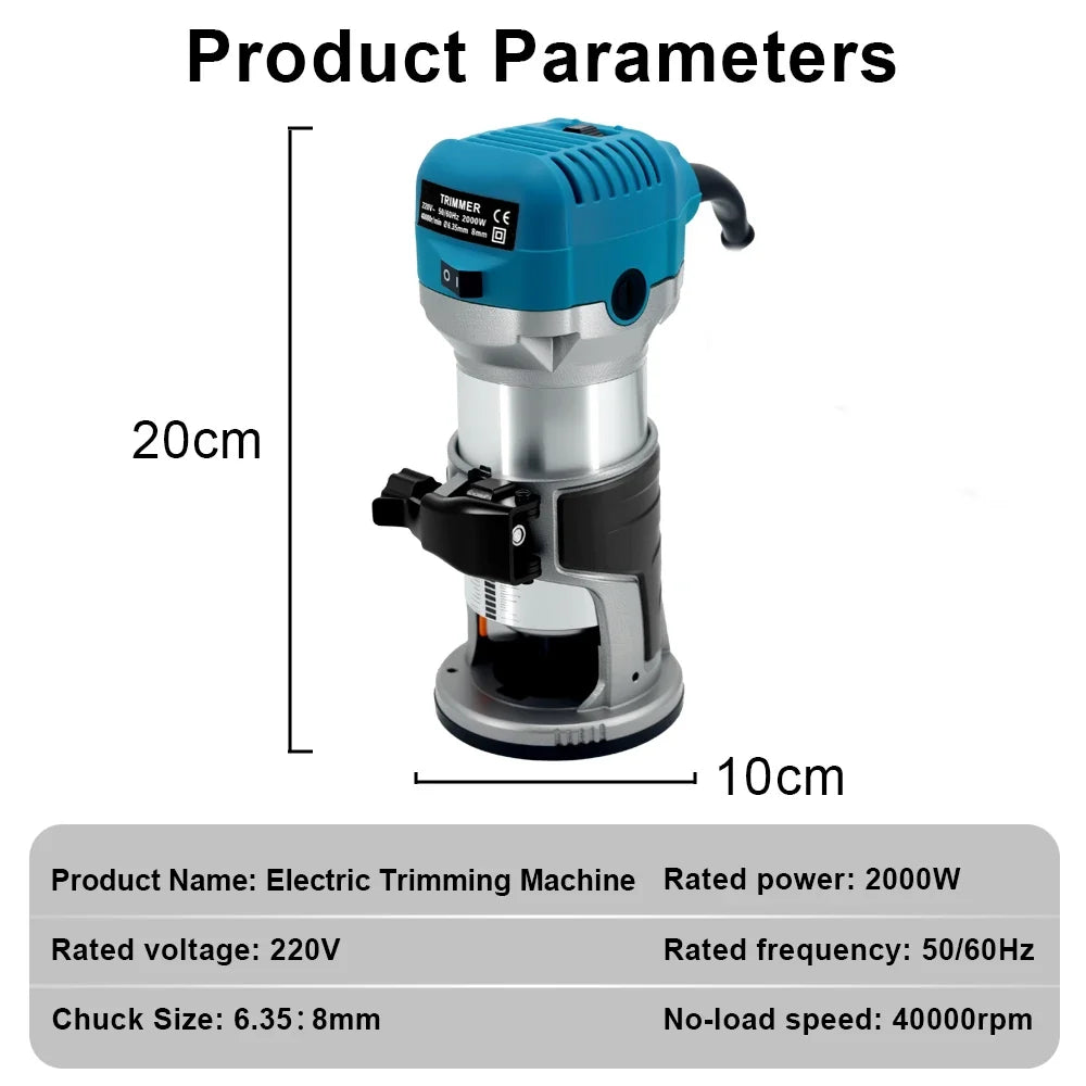 220V 2000W Wood Router Trimmer | 6-Speed Adjustable Woodworking Tool