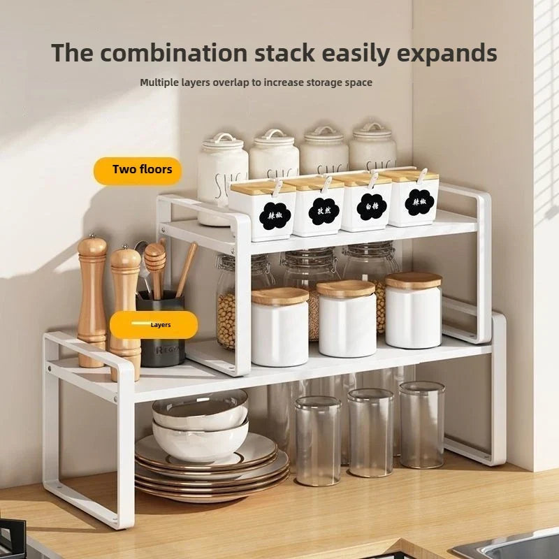 Countertop Kitchen Storage Rack – Layered Cabinet Organizer