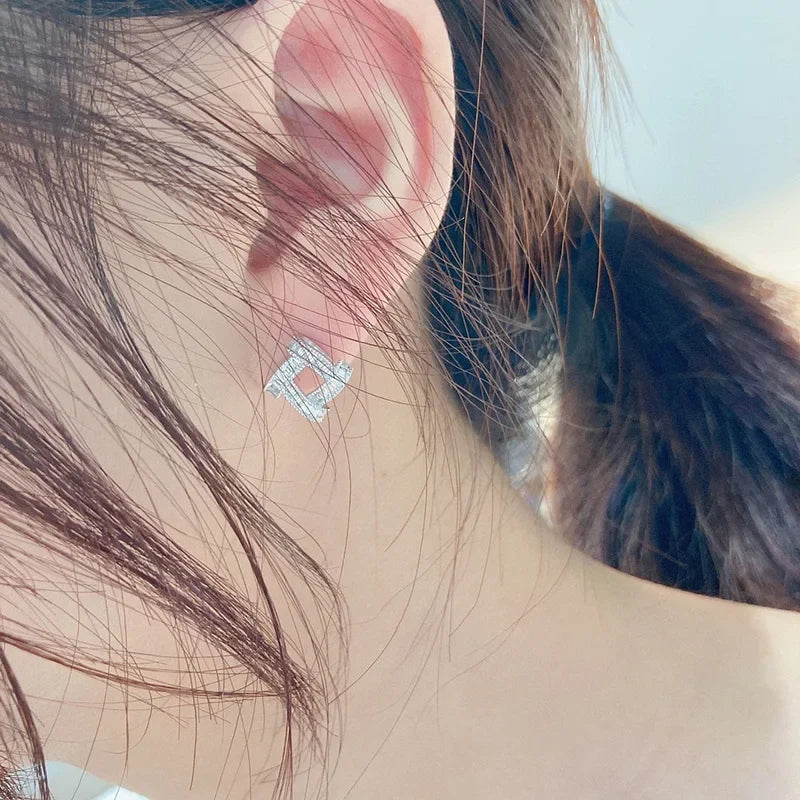 Huitan Square CZ Stud Earrings – Iced Out Crystal Geometric