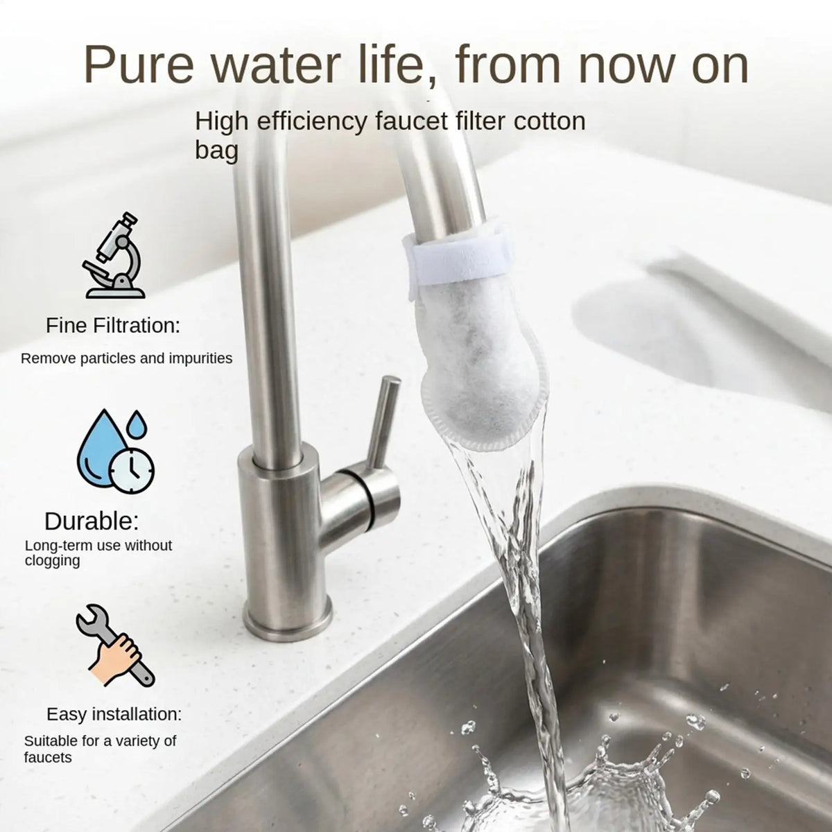 50-Pack Cotton Faucet Filter Pouches – Reduces Scale & Sediment
