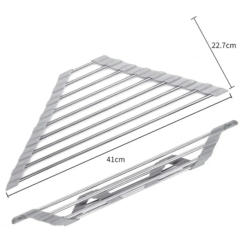 Triangle Foldable Dish Drying Rack – Stainless Steel Sink Caddy
