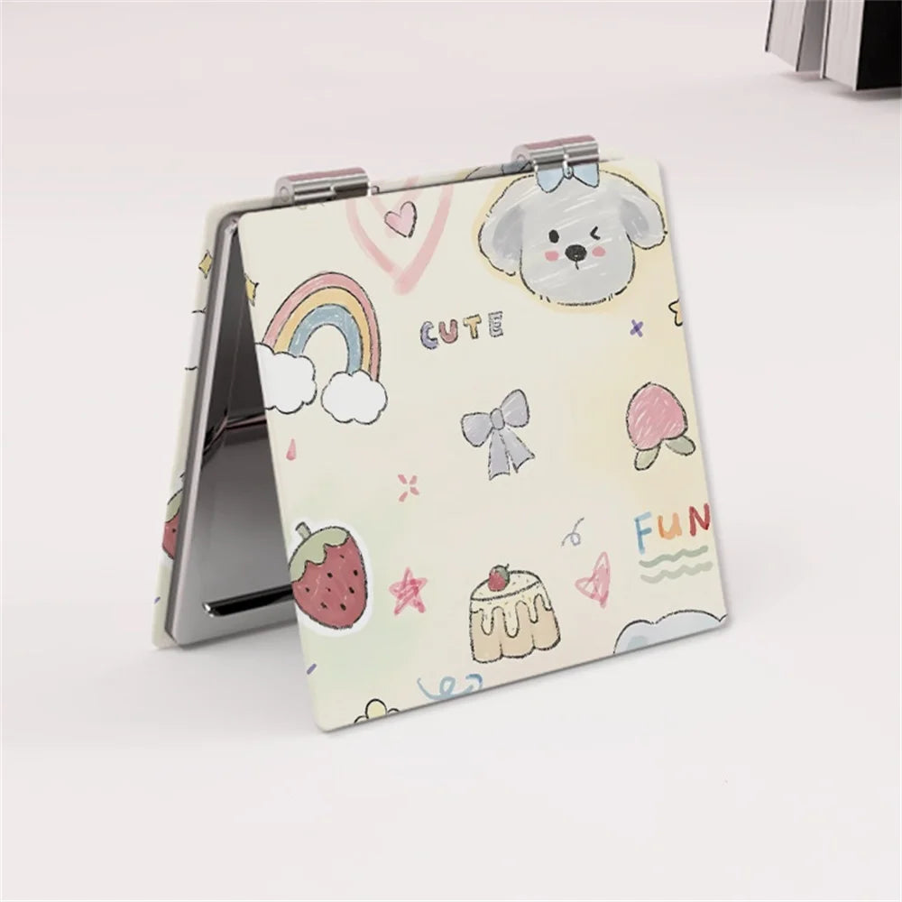 Double-Sided Folding Pocket Mirror – Cute Puppy Bear Design