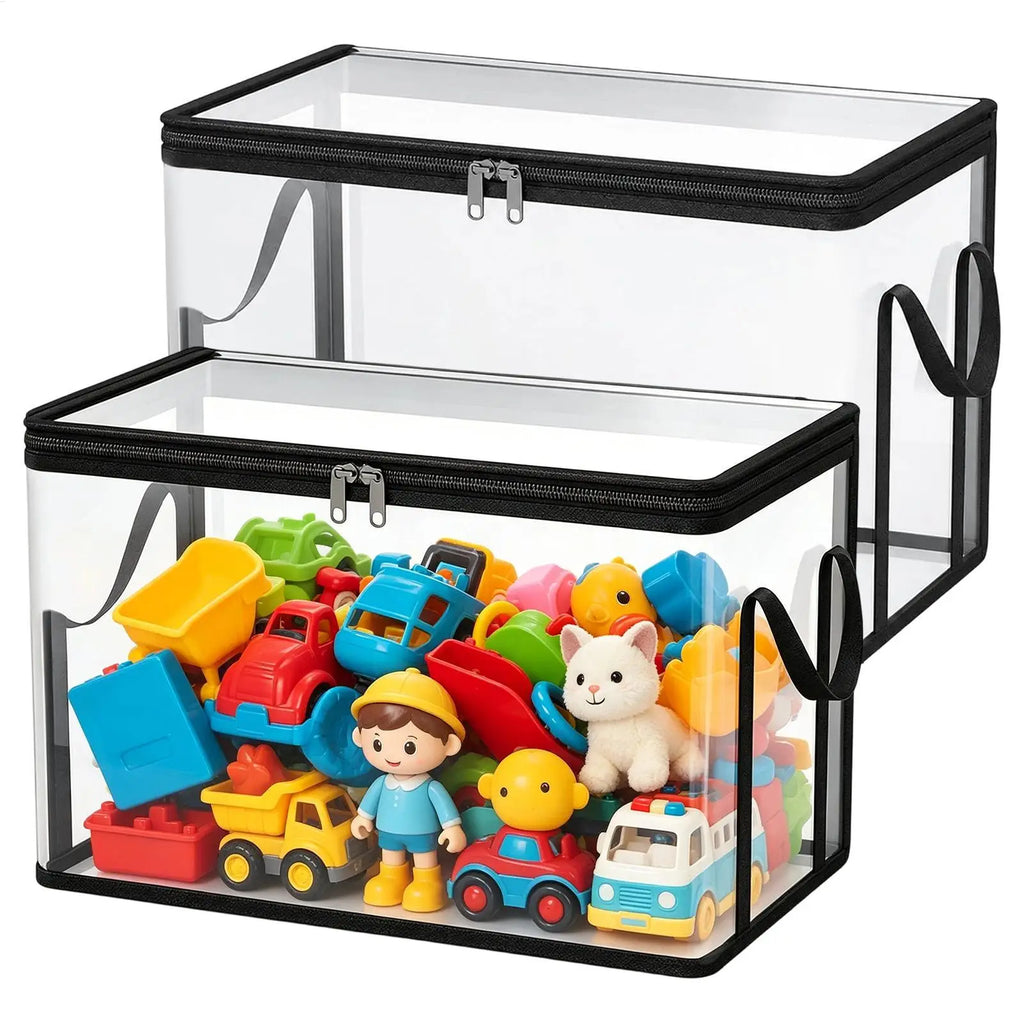 Stuffed Toy Storage Box 2-Pieces Plush Dolls Chest Bins Doll
