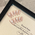 Press-On Nails Cat Eye Almond | Pink Flower Pearl Design