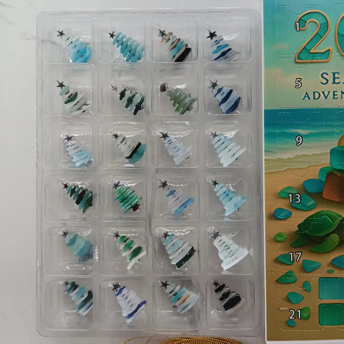 Acrylic Sea Glass Christmas Advent Calendar Ornaments 24pcs
