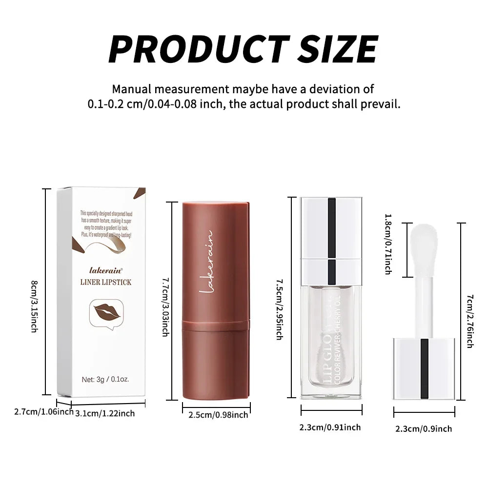3D Lip Gloss & Lip Liner Set – Hydrating Long-Lasting Formula