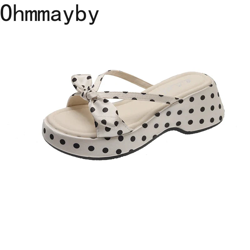 Women's Polka Dot Platform Slides – Open Toe Beach Slippers