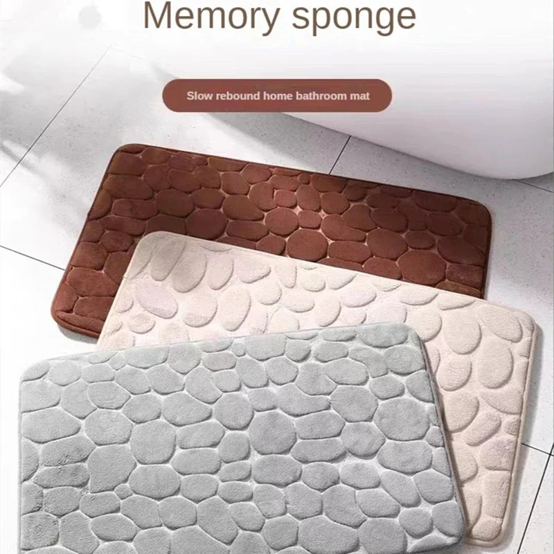 Memory Foam Bath Mat – Non-Slip Cobblestone Embossed Rug