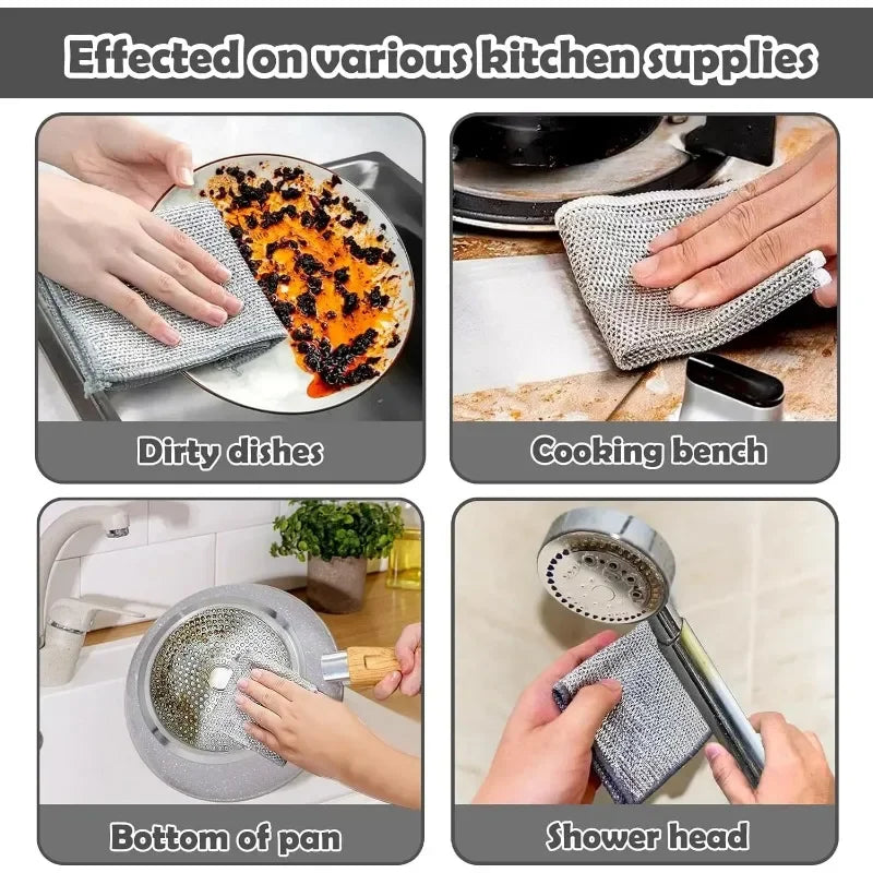 Steel Wire Microfiber Cleaning Cloth | Kitchen Scrubber Pad