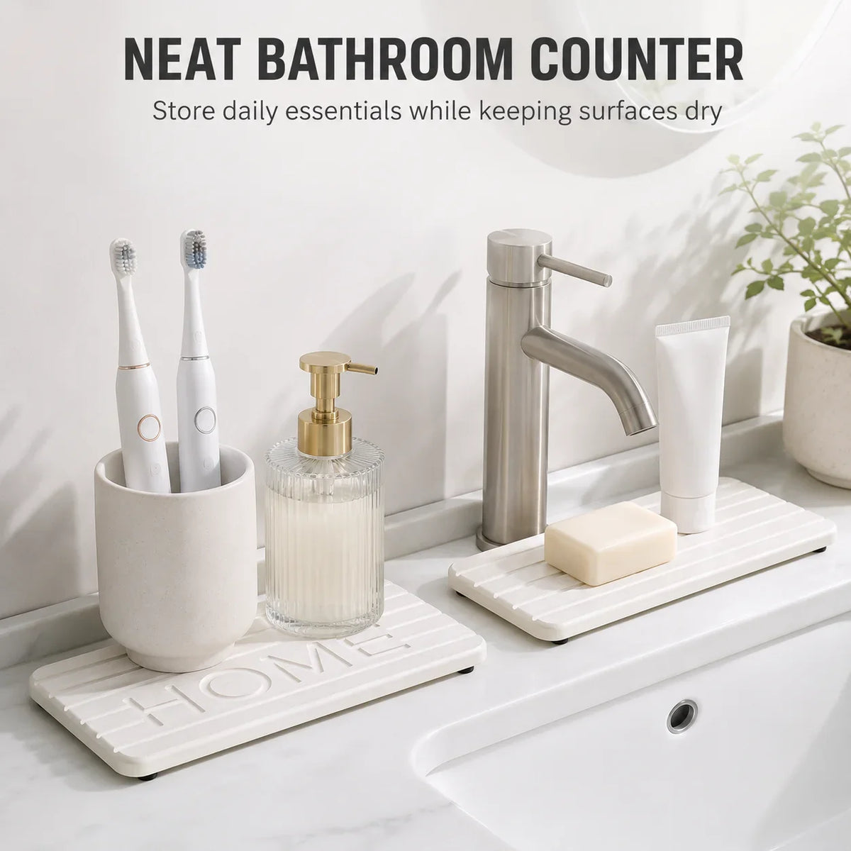 2-Piece Diatomaceous Earth Drying Mat & Sink Tray Organizer