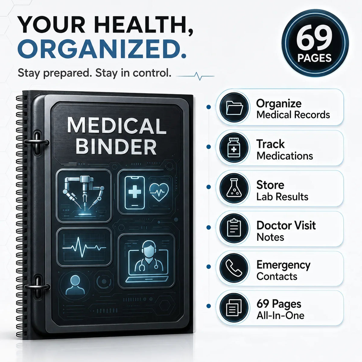 All-in-one Medical Organizer 69 Pages Keep All Important Health