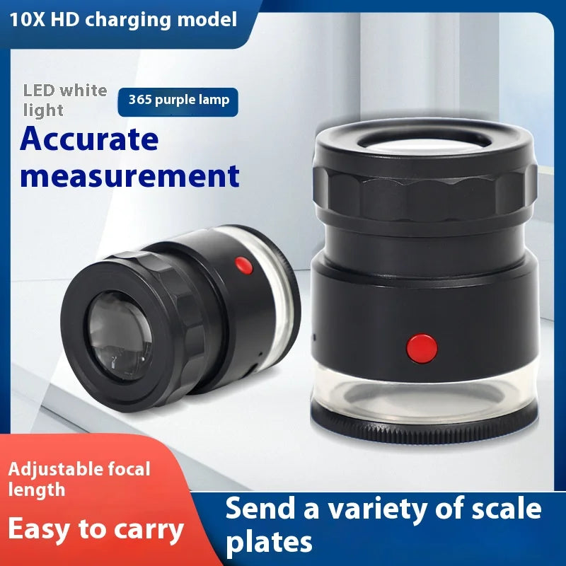 10X HD Magnifier UV LED Light Adjustable Focus & Scale Board