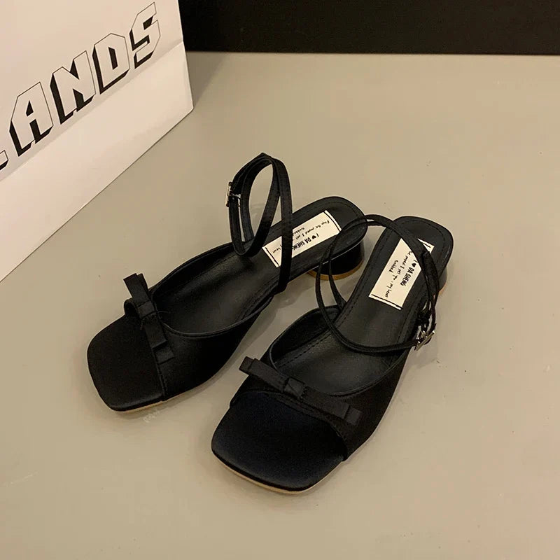 Women's Butterfly-Knot Open Toe Square Heel Dress Sandals