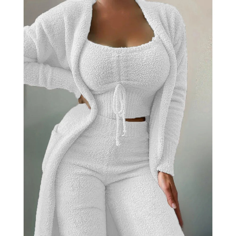 Women's Fluffy Winter Pajama Set 3-Piece Plus Size S–3XL