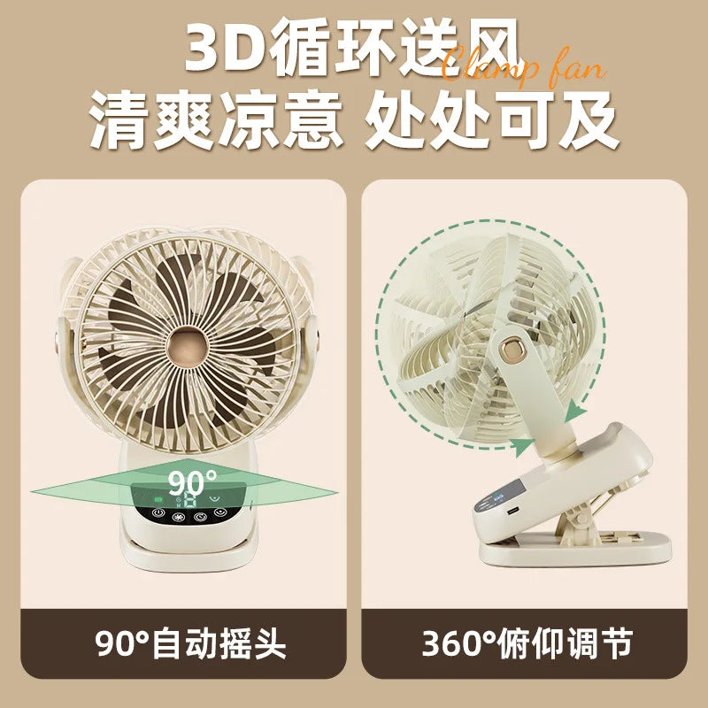 URGGU USB Clip Fan – 5-Speed Oscillating, Timer & Display