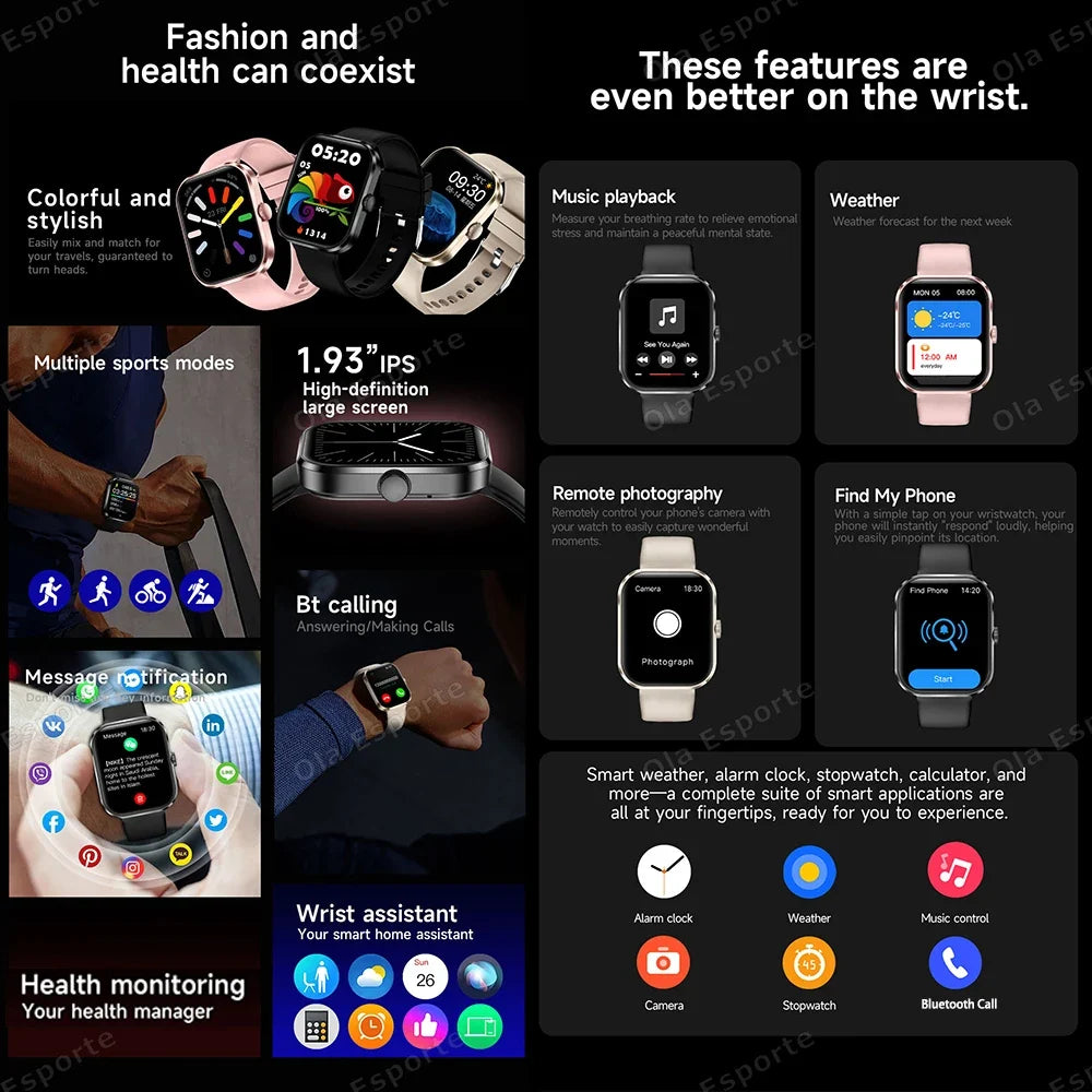 Smart Watch Bluetooth Calling, AI Voice & Heart Rate – Unisex