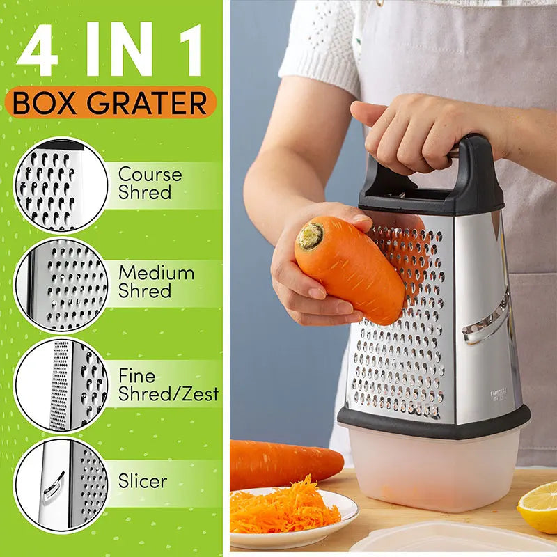 4-Sided Stainless Steel Box Grater with Container & Lid