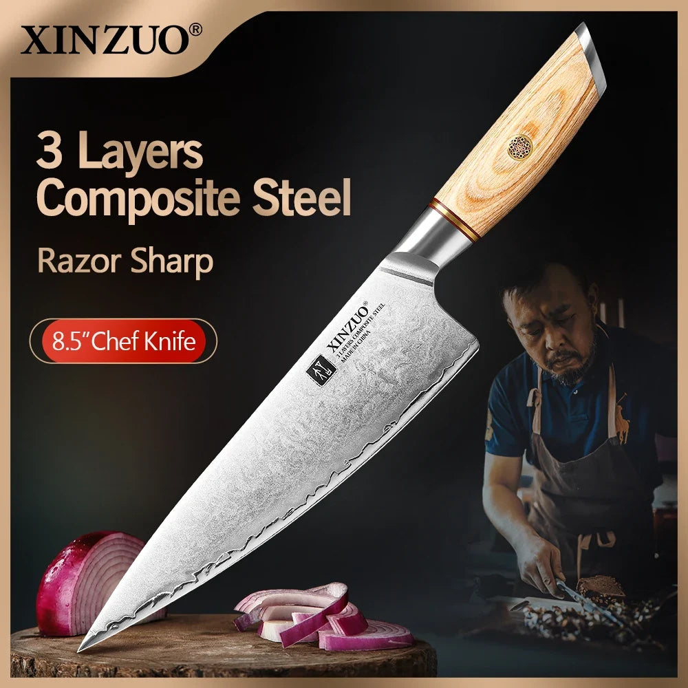 XINZUO 8.5" Japanese Chef Knife – 10Cr15CoMoV Steel Pakkawood