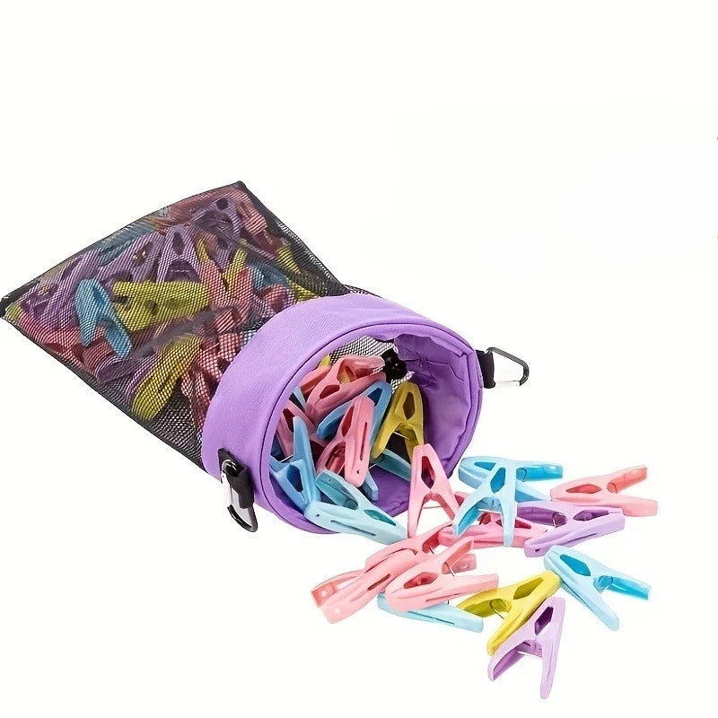 Hanging Mesh Clothes Peg Bag – Drawstring Storage Organizer