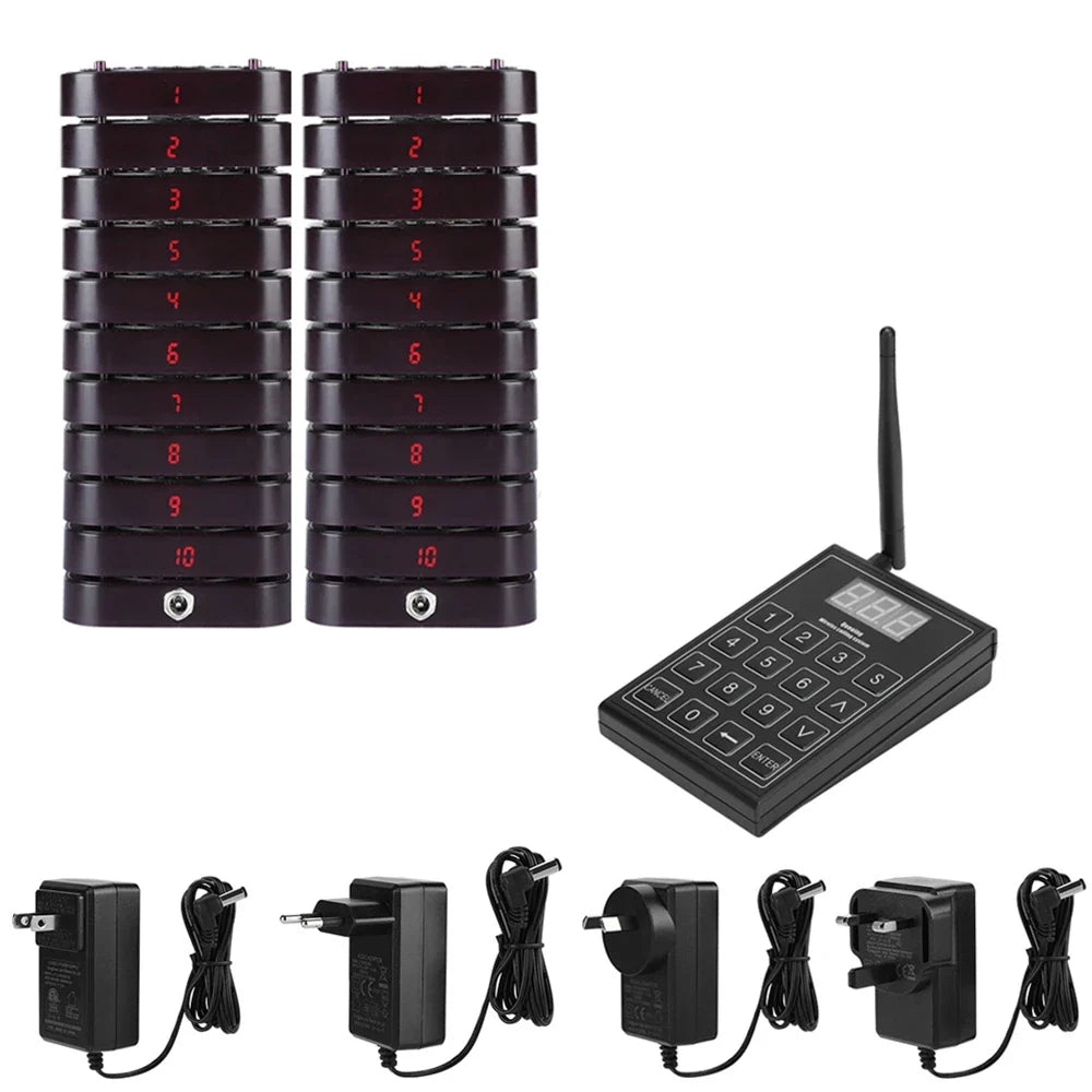 Wireless Restaurant Pager System | 999 Channels, 10–20 Pagers