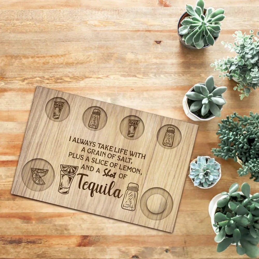 Wooden Tequila Shot Glass Serving Tray | Lemon & Salt Board
