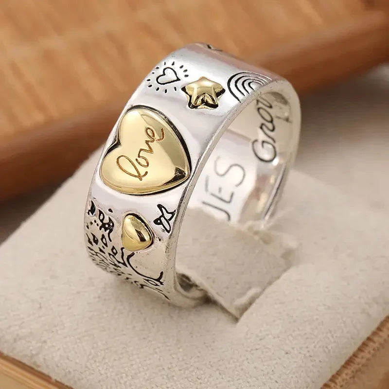 Huitan Two-Tone Heart Ring – Women's Statement Fashion Ring