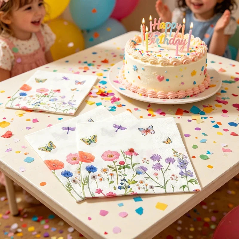 40PCS Watercolor Floral & Butterfly 3-Ply Disposable Paper Napkins