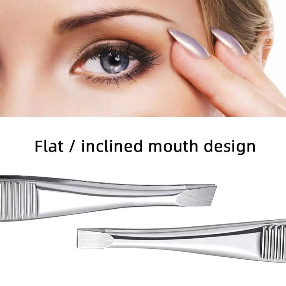 SADOER Stainless Steel Eyebrow Tweezers – Flat & Slant Tip