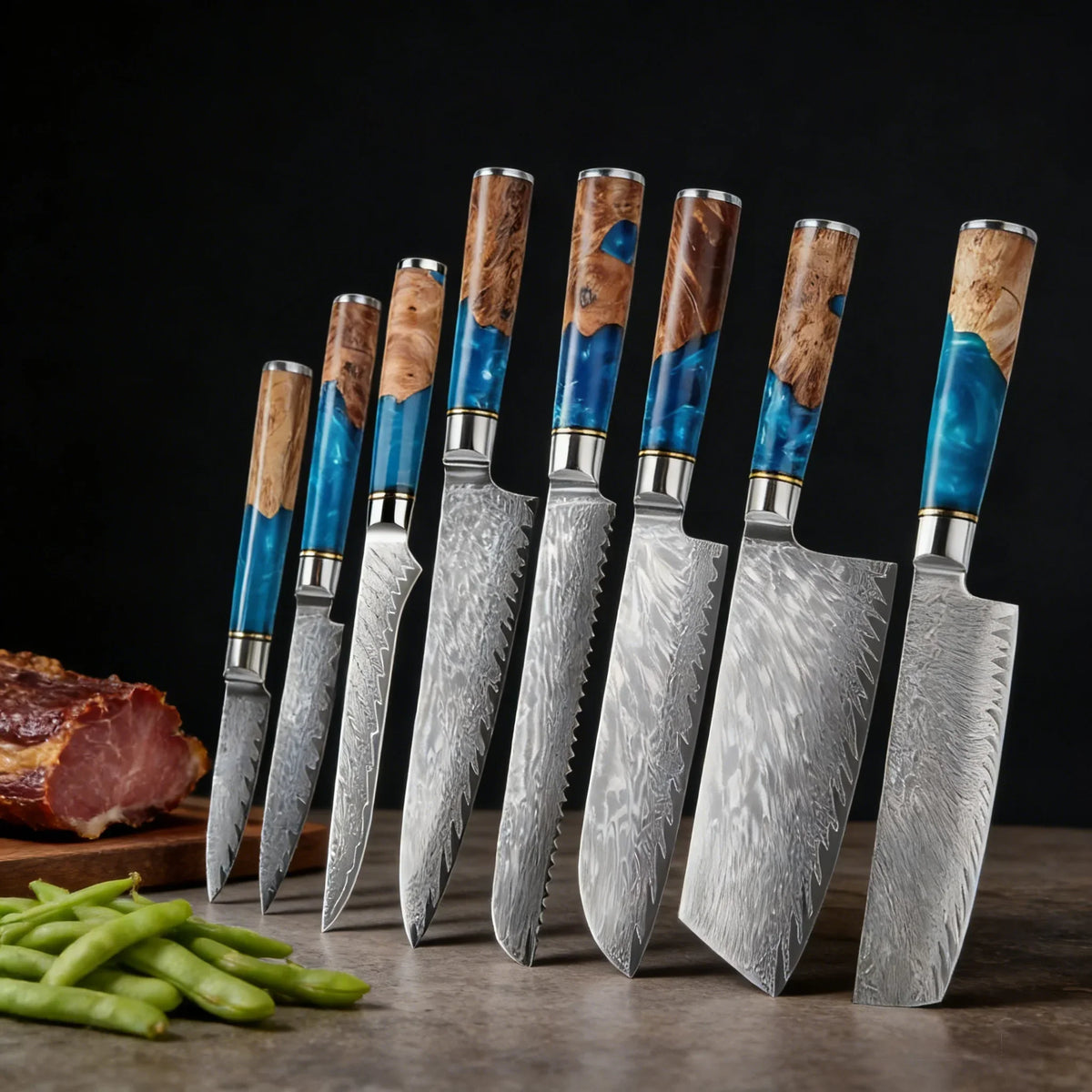 67-Layer Damascus Steel Kitchen Knife Set – Chef & Santoku