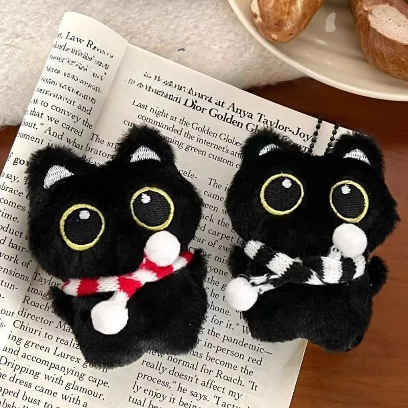 2-Pack Kawaii Black Cat Plush Keychain – Cute Bag Charm Gift