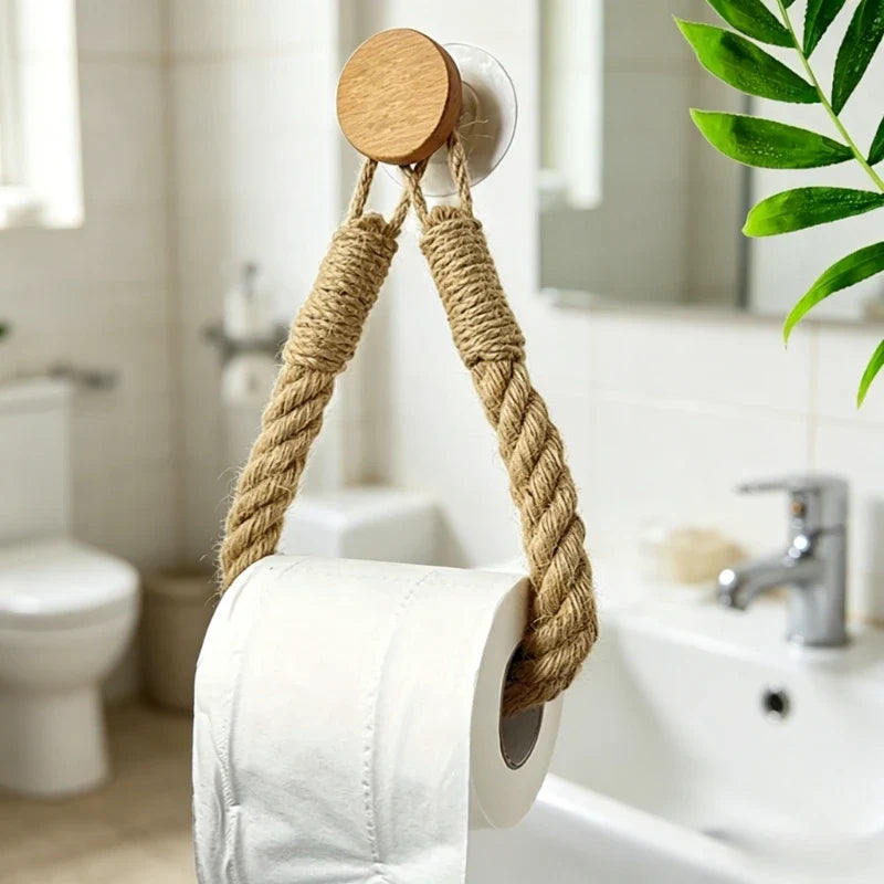 Retro Hemp Rope Toilet Paper Holder – Punchless Wall Mount