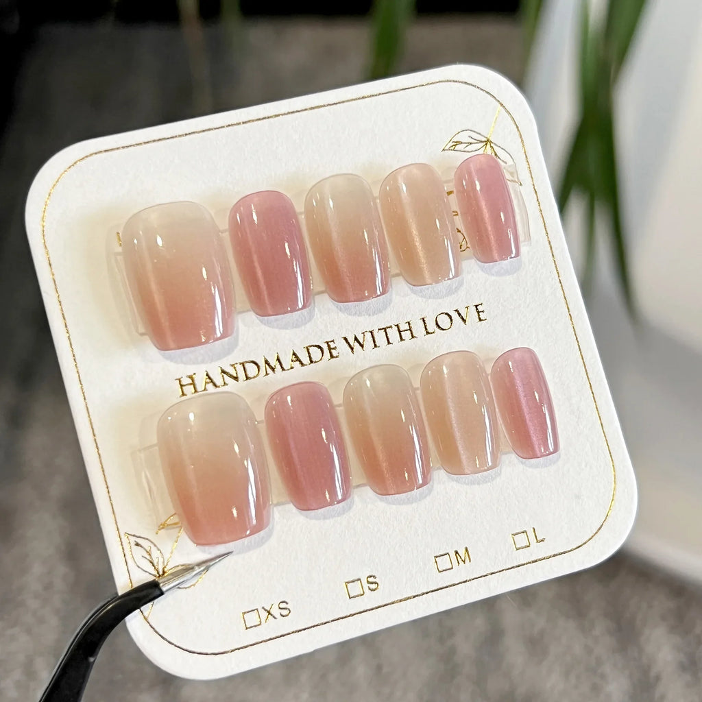 Aurora Press On Nails Gradient Pink Square Fake Nails 10pcs