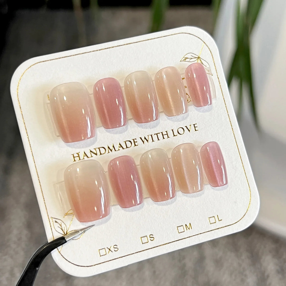 Aurora Press On Nails Gradient Pink Square Fake Nails 10pcs