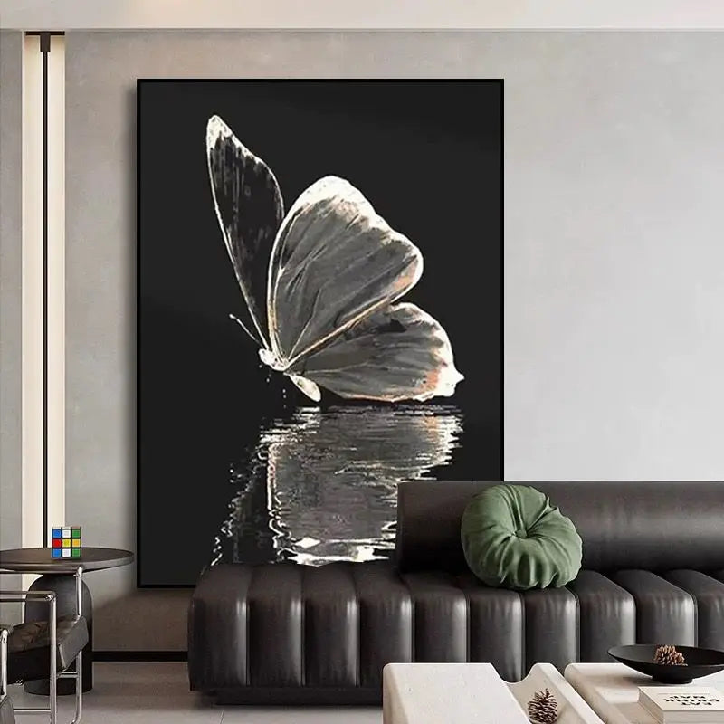 White Butterfly Hand-Painted Oil Painting on Canvas Wall Art