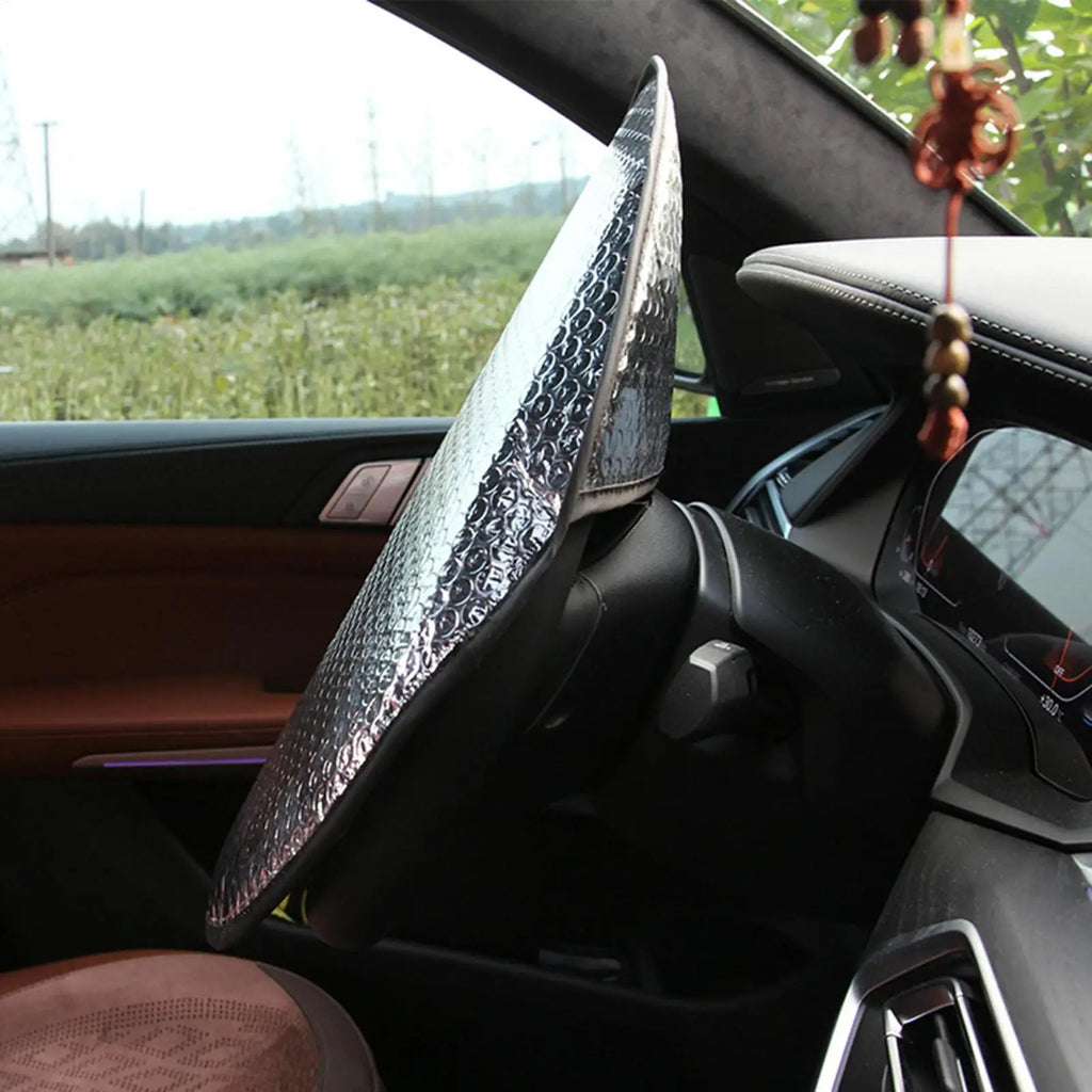 Aluminum Foil Car Steering Wheel Sun Cover | UV Heat Shield