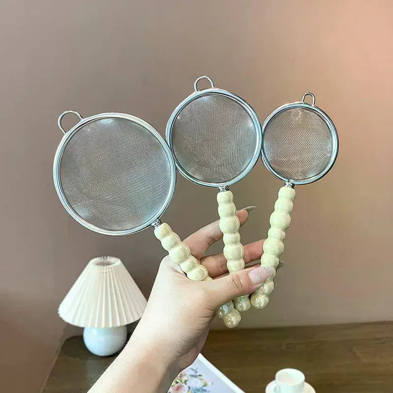 Tea Strainer with Pearl Ceramic Handle – Fine Mesh Sieve